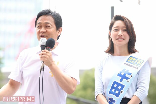 牛田茉友参議院議員の応援演説をする国民民主党・玉木雄一郎代表（2025年の参院選での街頭演説）