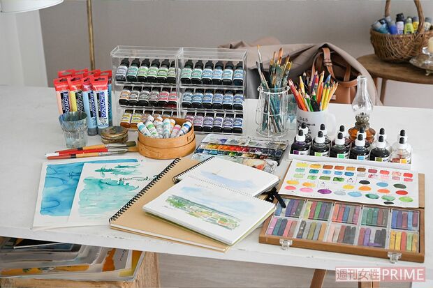 普段使用している画材の一部。（撮影／渡邉智裕）