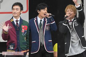 新潟市の万代シティで行われた『NSTまつり2018』にて。草なぎ剛「佐渡のつよぽんと呼ばれたい」、稲垣吾郎「長岡の花火、来年は3人で……」、香取慎吾「エッフェル塔からレインボータワーへ!(笑)」 撮影/渡邊智裕