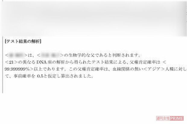 A子さんが産んだ赤ちゃんの父親がB氏であるということを証明したDNA鑑定書