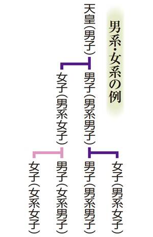 系図でみる男系・女系の例