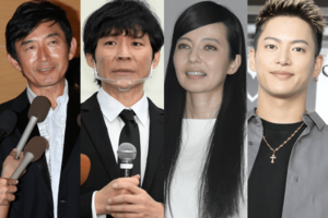 衝撃すぎた不倫騒動の釈明とその後、左から石田純一、渡部建、ベッキー、三山凌輝