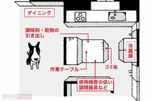 使用頻度に分けてモノを配置。詰め込みすぎないことが大切 間取りイラスト/小島サエキチ