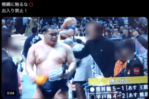 横綱・豊昇龍の身体を観客が「バシバシ」と叩く様子(Xより)