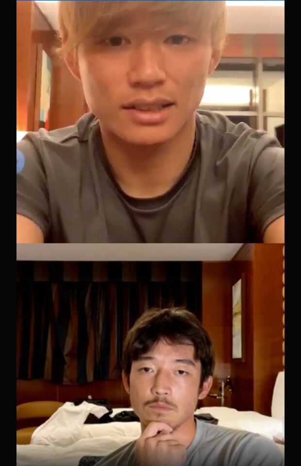 ヴィッセル神戸の藤本憲明選手とインスタライブをする西大伍選手