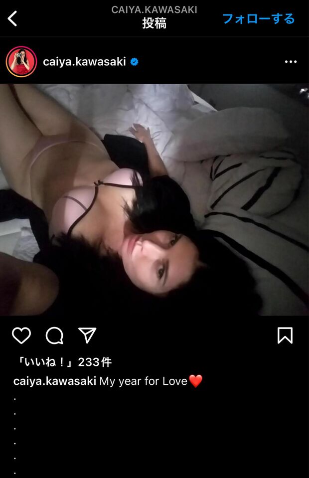 堂々たる美ボディは、加工のようには見えないカイヤ。これも日々のトレーニングの成果か。本人Instagramより