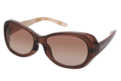 【メニィーナ（MN302）】側面のフレームが厚く紫外線カット率95.7％を達成。グラデーションレンズと、つるにあしらった花柄がおしゃれな印象に。［ハート光学（株）メーカー希望小売価格3000円（税抜き）］