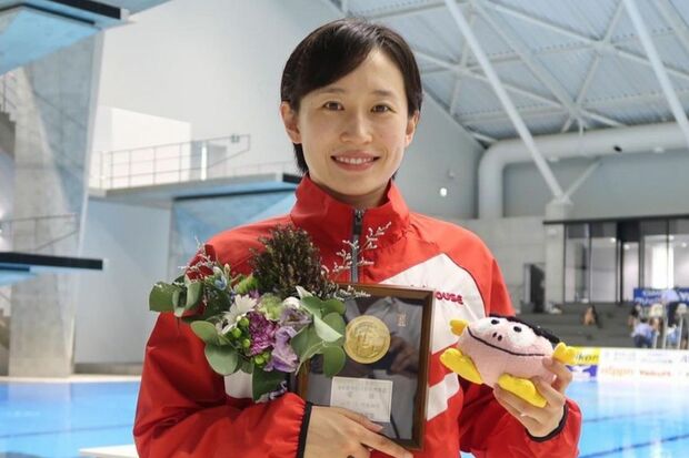 日本選手権女子1m板飛び込みで優勝した馬淵優佳選手（本人のインスタグラムより）
