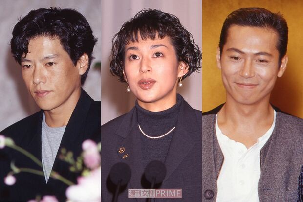 『この世の果て』（'94年）。主題歌も大ヒット（左から豊川悦司、鈴木保奈美、三上博史）