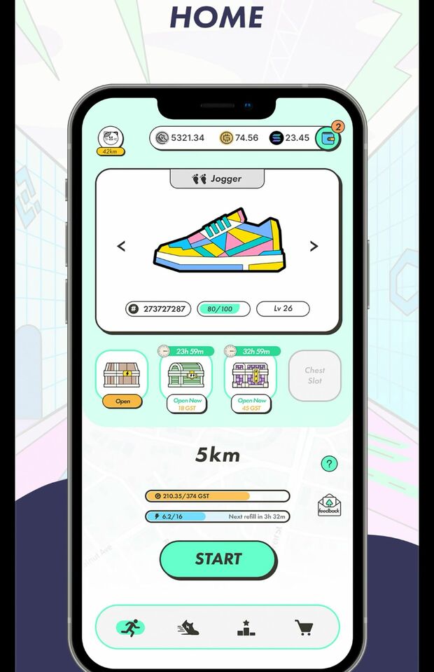 『STEPN』の操作画面（AppStoreより）