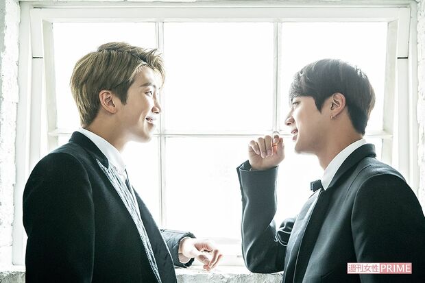 RM（左）とJIN（右） 撮影／週刊女性写真班