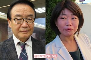 草津町の黒岩信忠町長（左）から、性行為を強いられたと告白する新井祥子元町議（右）