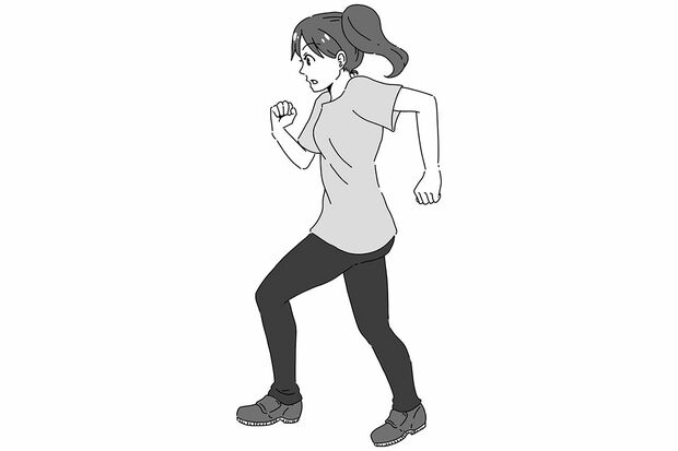 （２）ピッチ歩行　脚の回転数（運び）を速くする　イラスト／小野りひと