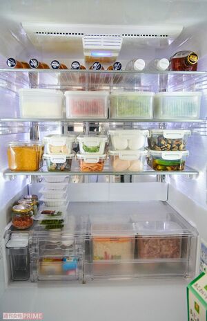 どこに何があるかパッと見ですぐにわかるよう、常に冷蔵庫内は整理整頓！　が鉄則