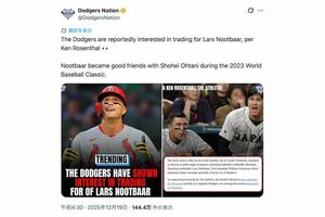 ドジャースがラーズ・ヌートバーをトレードで獲得する可能性を示唆した地元メディア『ドジャース・ネーション』（公式Xより）
