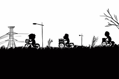 「友達と自転車で神社なんかに集まって、工夫して遊んでいましたね」（ホリさん）イラスト／仲曽良ハミ