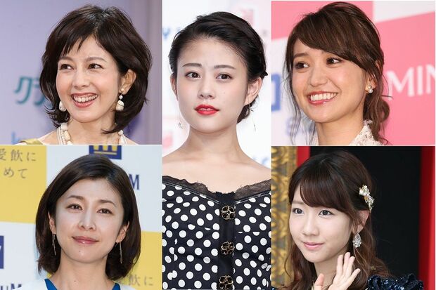 左上から時計回りに沢口靖子、高畑充希、大島優子、柏木由紀、竹内結子