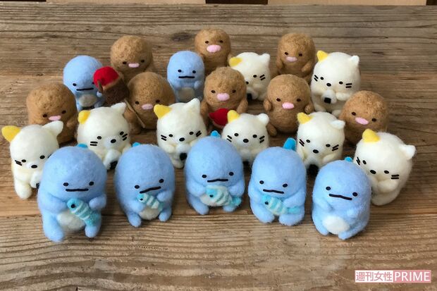 でき上がったすみっコたち。とかげととんかつとねこ