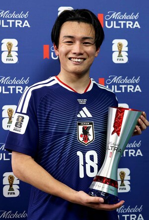 チュニジア戦のプレイヤー・オブ・ザ・マッチに選出された上田綺世（サッカー日本代表公式Xより）