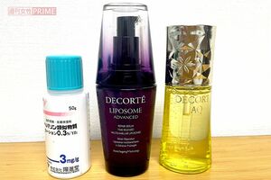 長年、コーセーの化粧品一筋。「コスメデコルテは母が大谷翔平さんのCMを見て“ぜったい買う”って(笑)」。左端は病院処方の保湿剤だ 撮影/天童よしみさん